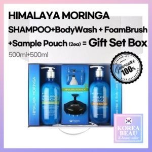 [Pogonia] NEW HIMALAYA MORINGA SHAMPOO 500ml + BodyWash 500ml + FoamBrush + Sample Pouch 2ea = Gift Set Box