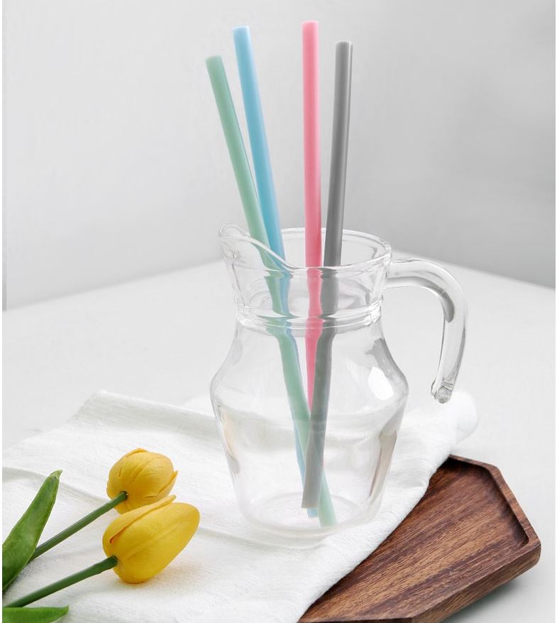 DAZEROOM Reusable Silicone Straw 4p + Cleaning Brush Set Pastel Color ...