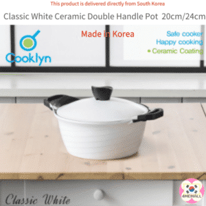 [Cooklyn] Made in Korea / Classic White Ceramic Double Handle Pot 20cm / 24cm