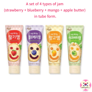 [BOKUMJARI] 4 types of jam (strawberry+blueberry+mango+apple butter) tube type