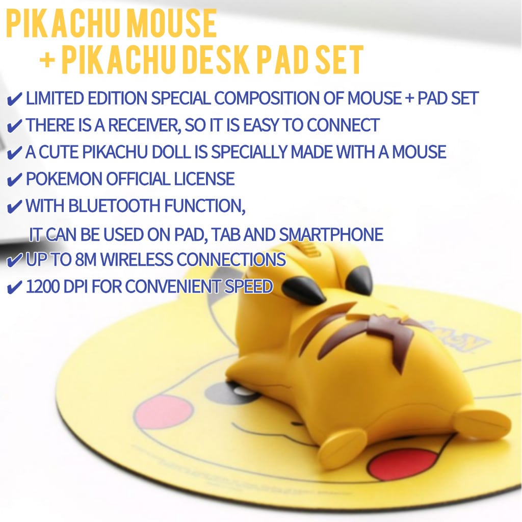 pikachu wireless mouse pokemon +pikachu Desk Pad