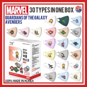 Made in Korea MARVEL Mask 30 Types in One Box 5 Size /Comfortable Mask /Hero Character Mask /Kids Mask/ Adult Mask/Avengers Mask/Guardians of the Galaxy Mask/Ironman Mask/Spider-Man Mask/Hulk Mask/Sky Blue Mask/ Gamora / Black Widow / Hawkeye / Groot