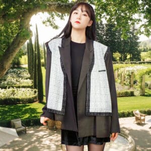 (KINYE_VT) Tweed zipper vest - Black