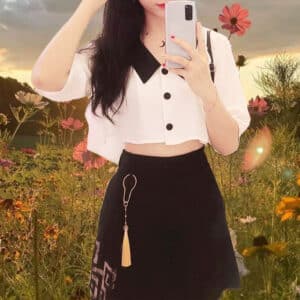 (KINYE_BL) Korean painting chelsea collar shirt - White