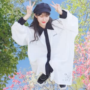White Silk Long Loose fit Overfit Unbalance Blouse Shirt Korea Fashion Clothes