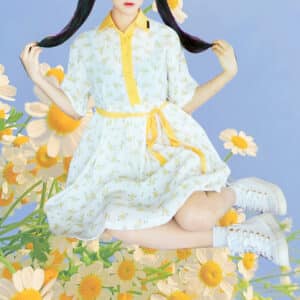 (KINYE_OPS) Color mix belted flower dress - Yellow