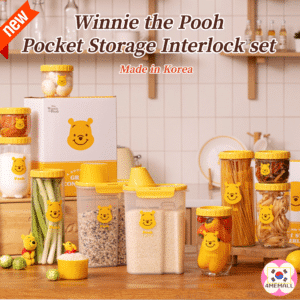 LocknLock × Disney Winnie the Pooh Pocket Storage Interlock Round Airtight Container, Cereal Container, Stackable Round Food Storage, Refrigerator Organizer, Grain Container, gift