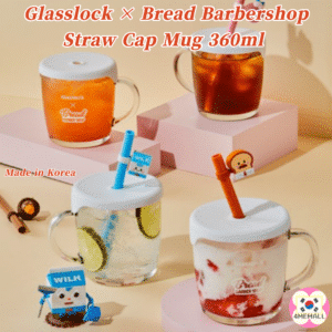 Glasslock × Bread Barbershop Strawcap Mug 360ml Cup with Lid Kids Mug