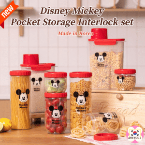 LocknLock × Disney Mickey Pocket Storage Interlock Round Airtight Container, Cereal Container, Stackable Round Food Storage, Refrigerator Organizer, Grain Container, Gift
