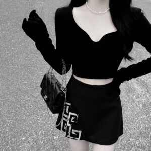 Black Geometric Print A-Line Mini Skirt