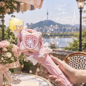 Pink princess magic wand bubble maker toy with soap bubbles, Korean bubble wand, magical girl toy, pastel pink bubble blower